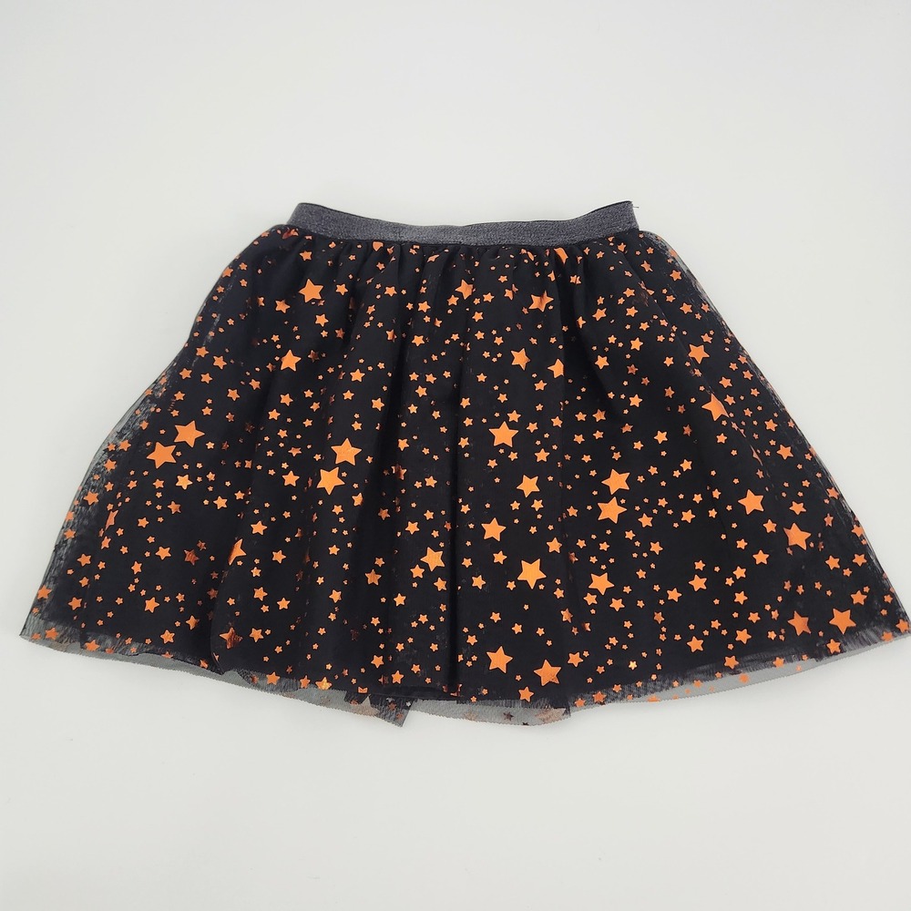 NWOT Halloween Kids M 7-8 Black Orange Metallic Star Tulle Tutu Skirt